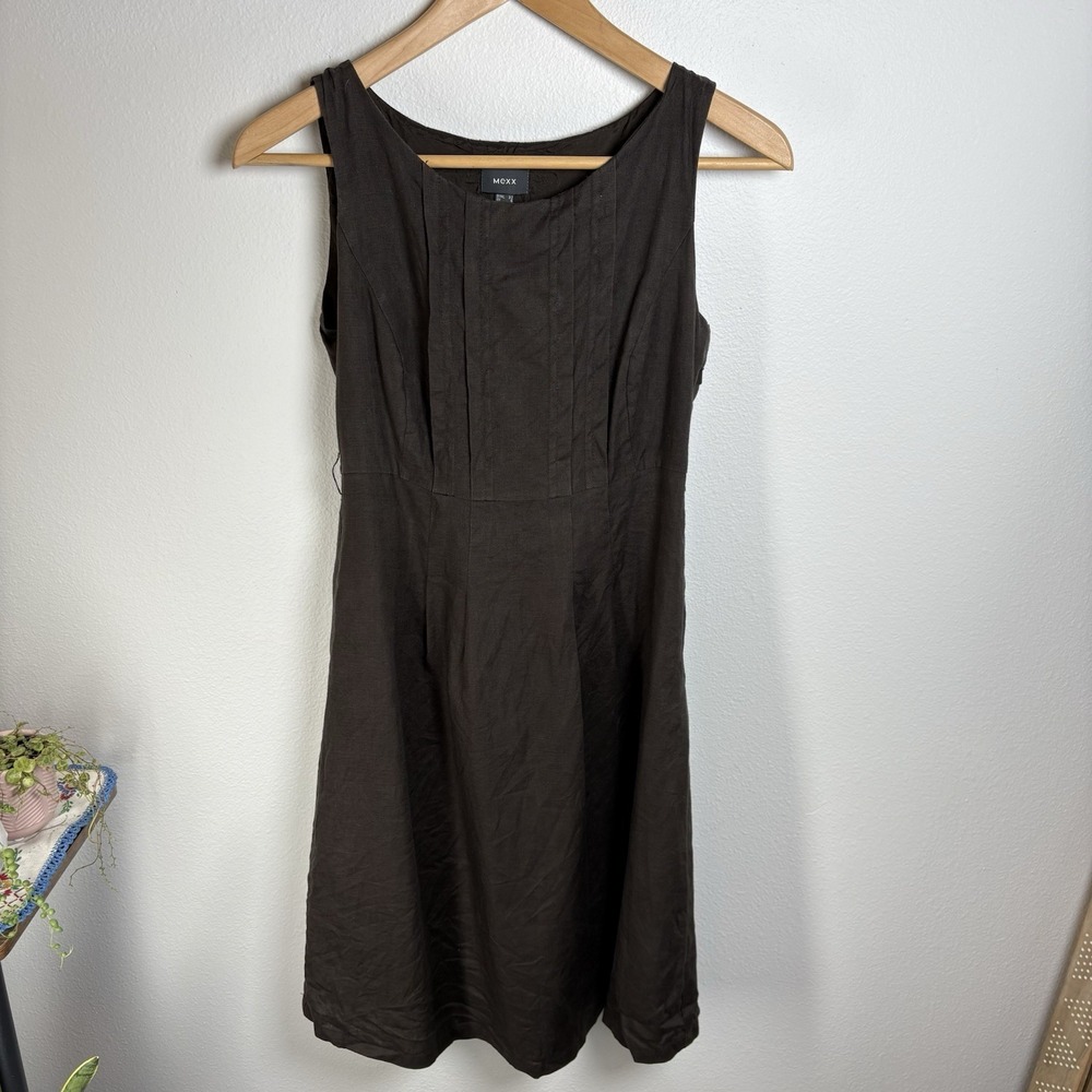 Mexx Womens 2 Brown Sleeveless Dress Minimalist Dark Academia Linen